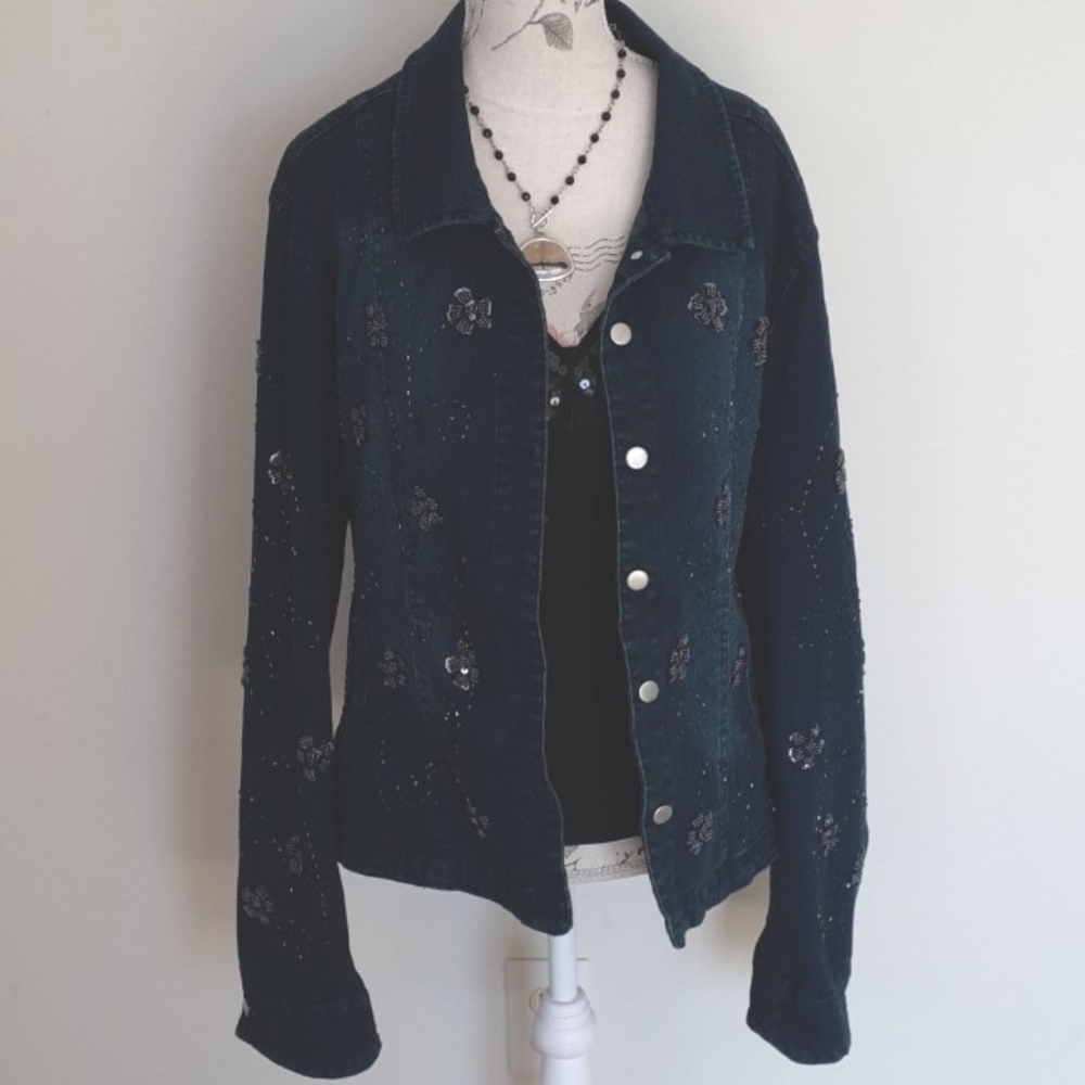 + Beaded and sequined Flashback denim jacket